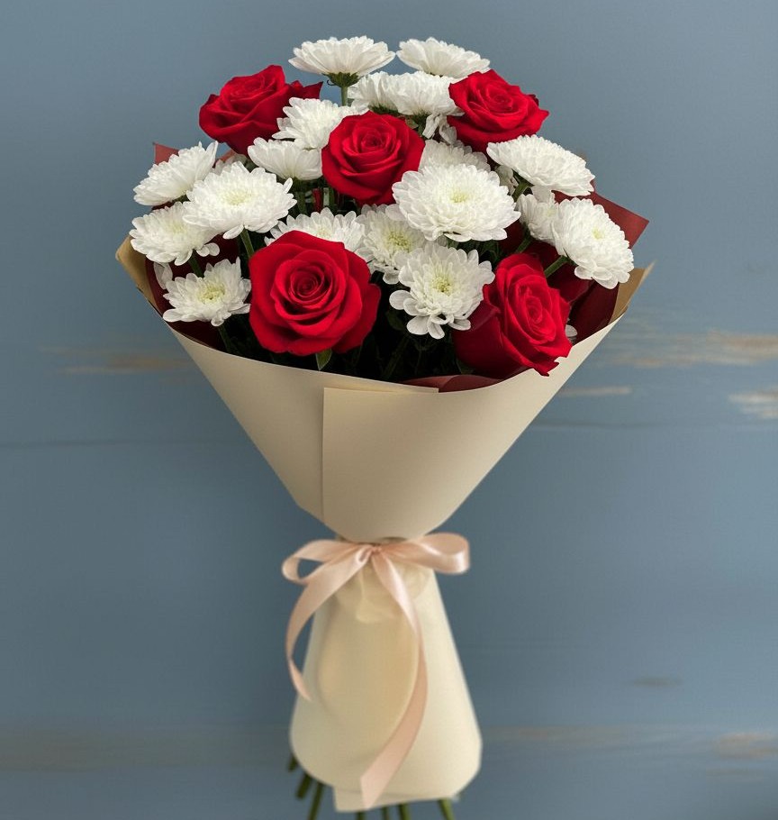 Букет цветов из: Розы и Хризантемы в Усть-Кинельском