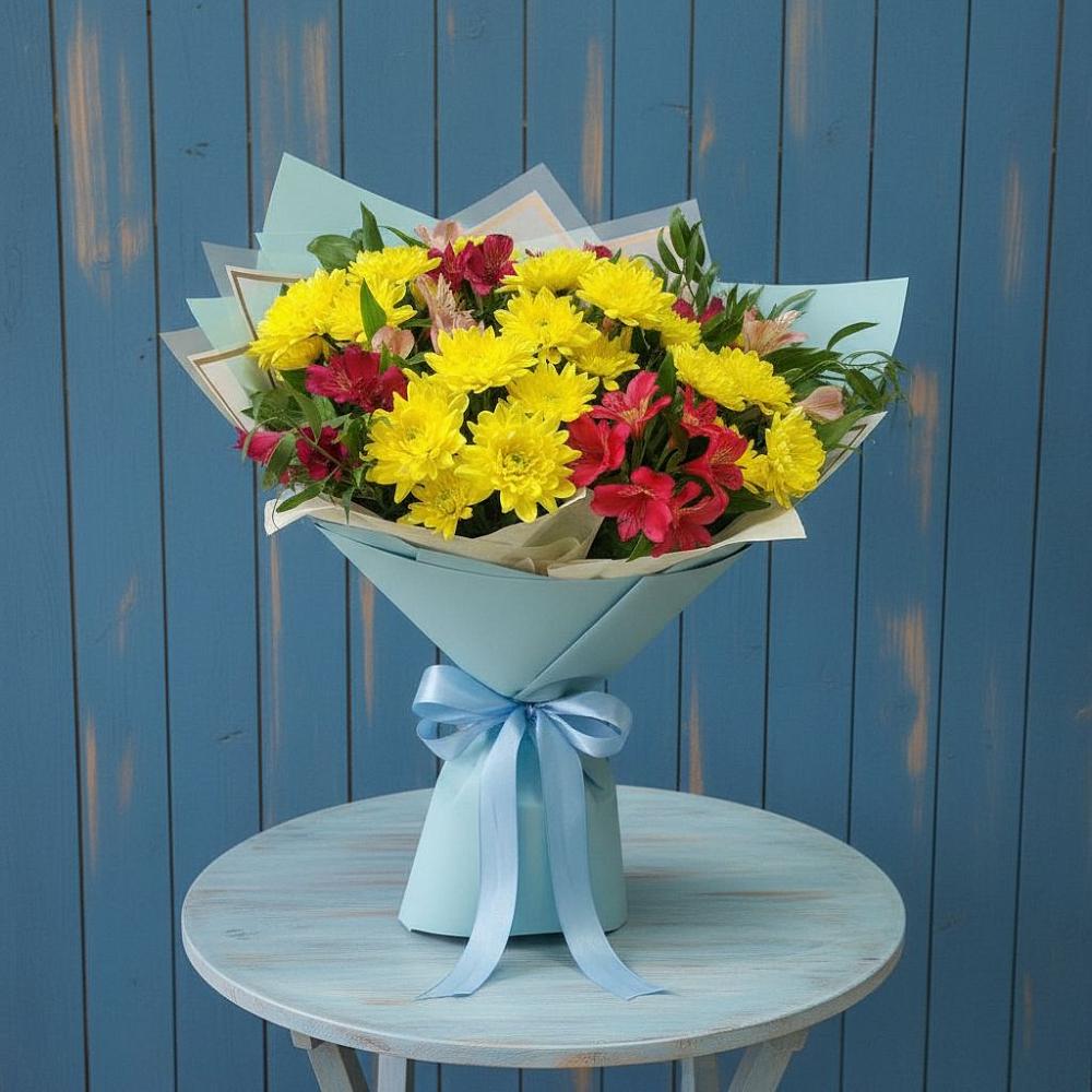 Букет цветов из: Альстромерии и Хризантемы в Усть-Кинельском