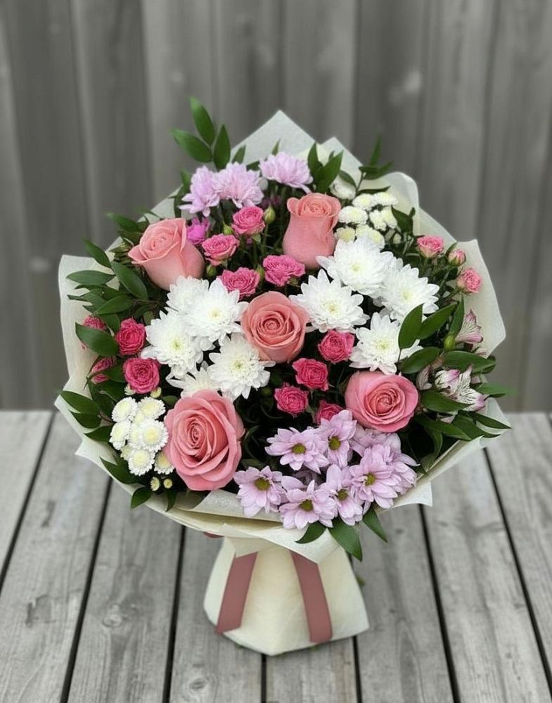 Букет цветов из: Альстромерии, Гвоздики, Розы и Хризантемы в Усть-Кинельском