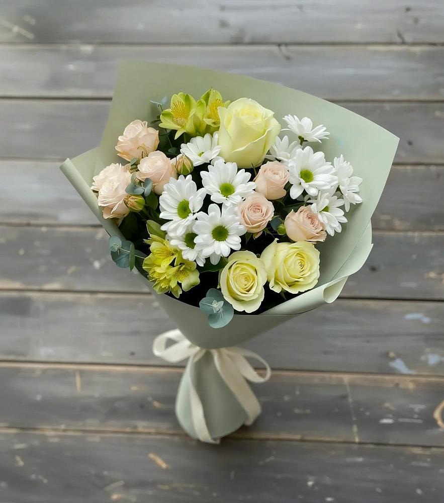 Букет цветов из: Альстромерии, Розы и Хризантемы в Усть-Кинельском