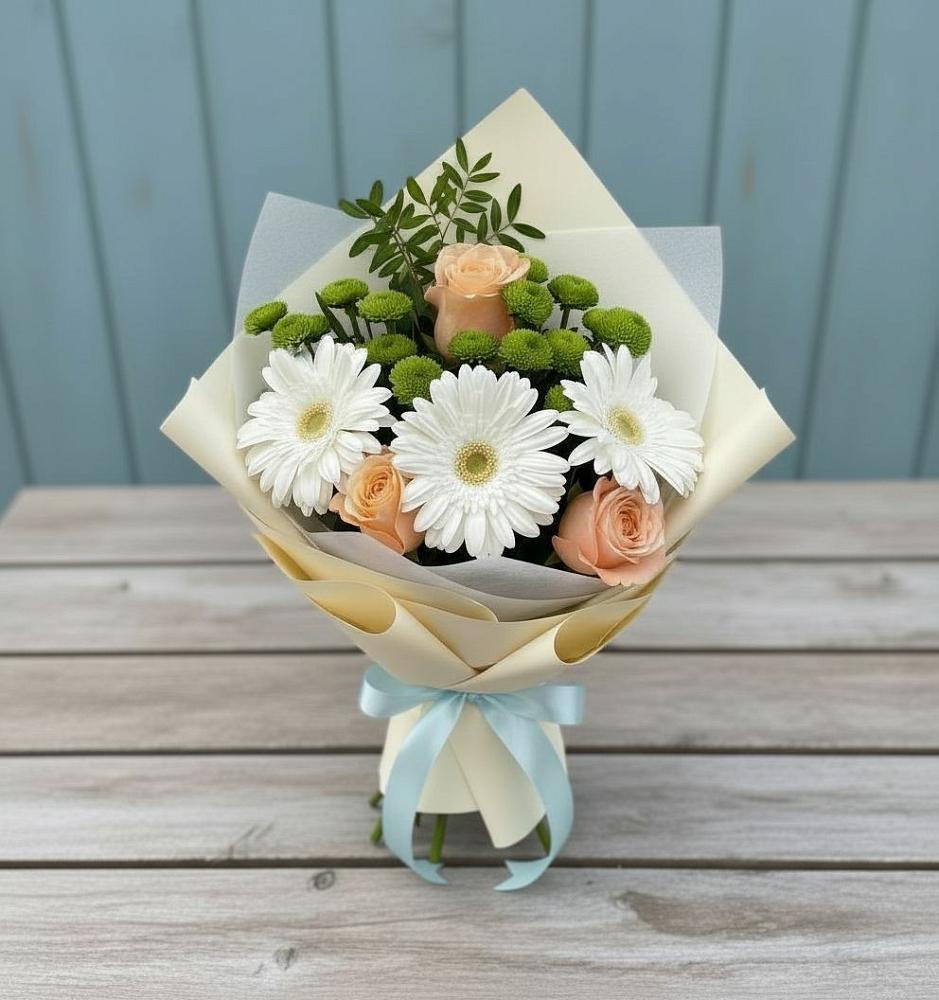 Букет цветов из: Герберы, Розы и Хризантемы в Усть-Кинельском
