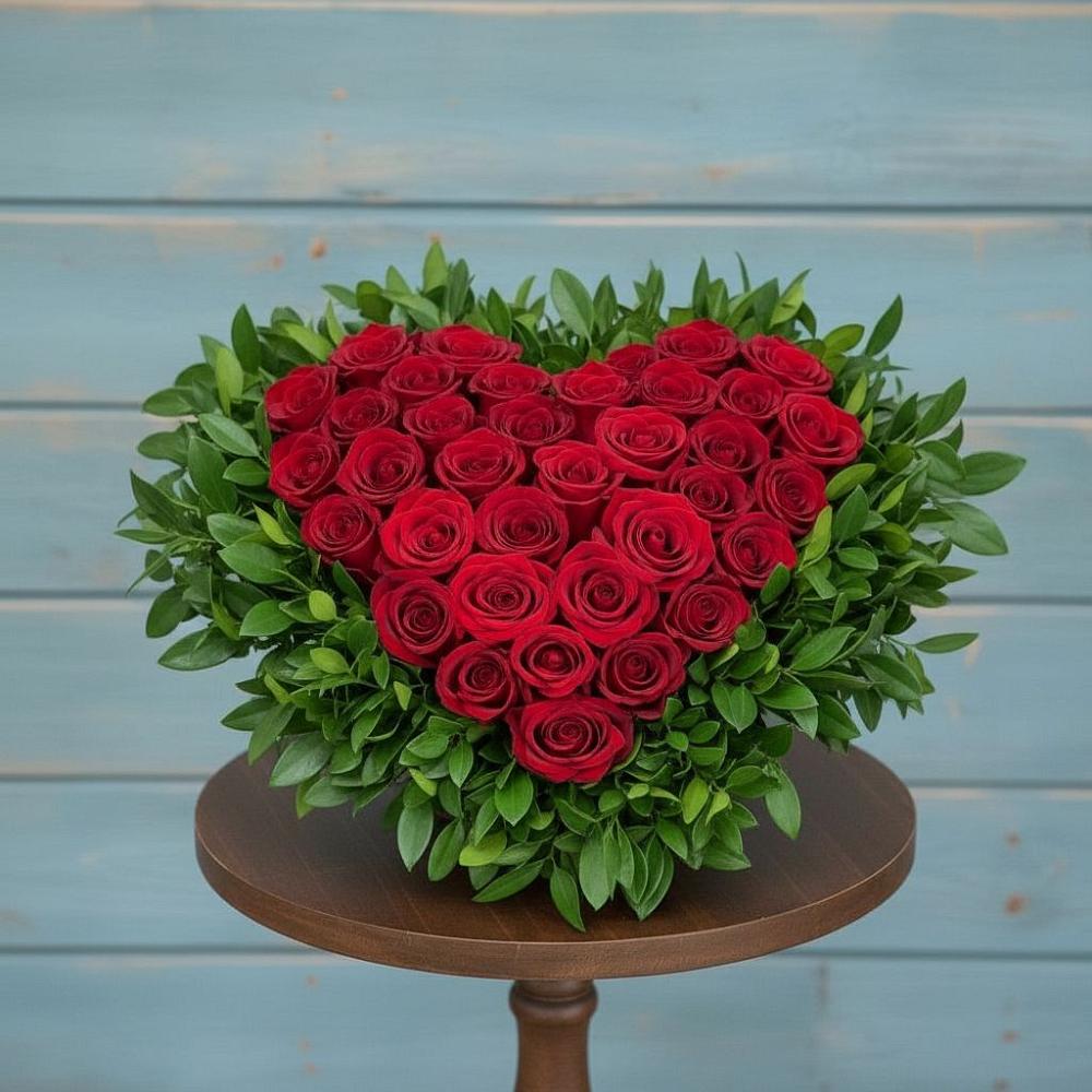 Цветочная композиция из Розы в виде сердца в Усть-Кинельском