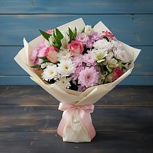 Букет цветов из:  Хризантемы, Альстромерии и Розы в Усть-Кинельском