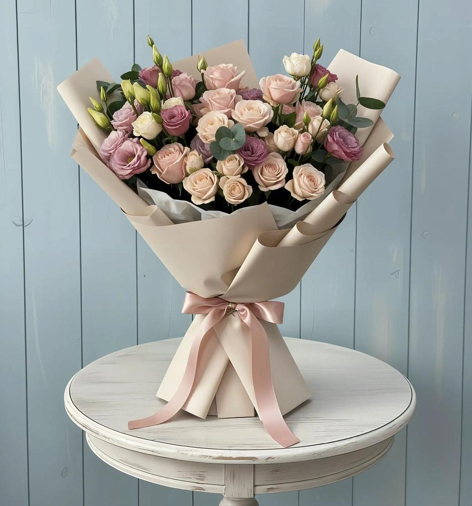 Букет цветов из: Розы и Лизиантусы в Усть-Кинельском