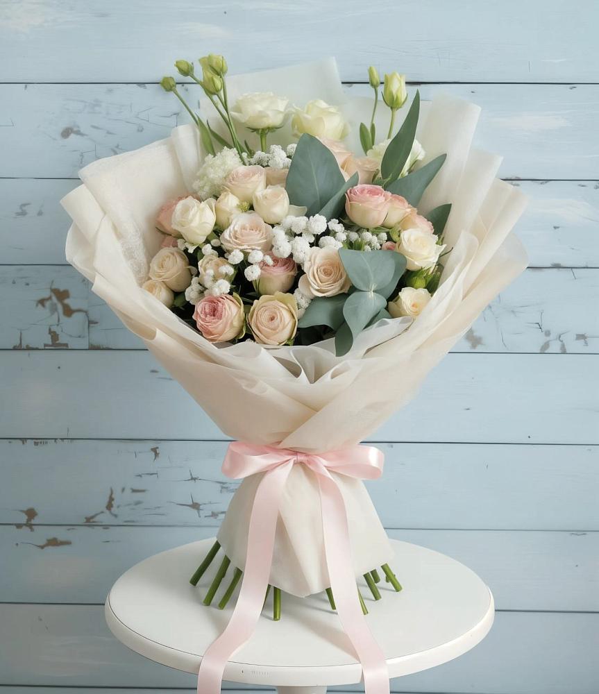 Букет цветов из: Розы и Лизиантусы в Усть-Кинельском