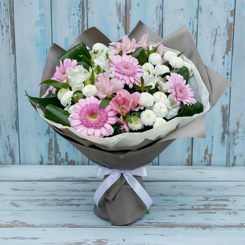 Букет цветов из: Герберы, Альстромерии и Хризантемы в Усть-Кинельском
