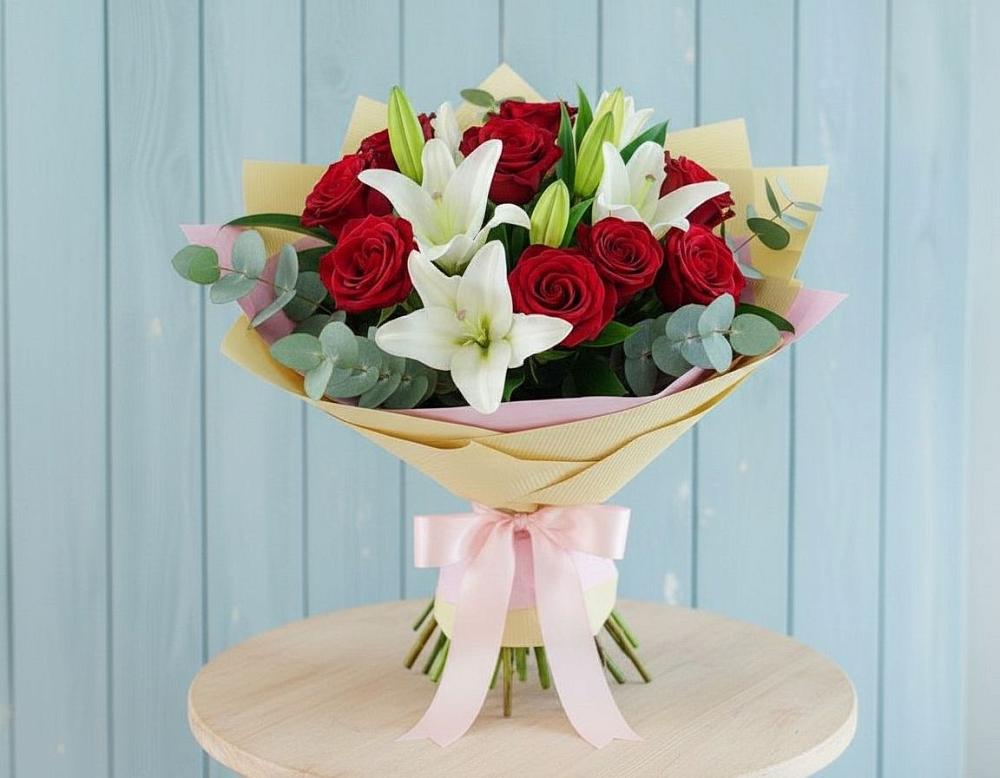 Букет цветов из: Лилии и Розы в Усть-Кинельском
